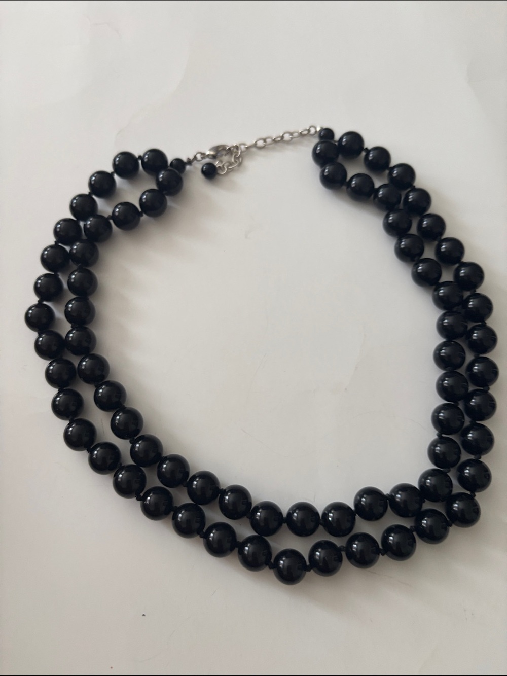 Double Strand Black Beaded Necklace - Classic Glossy Finish